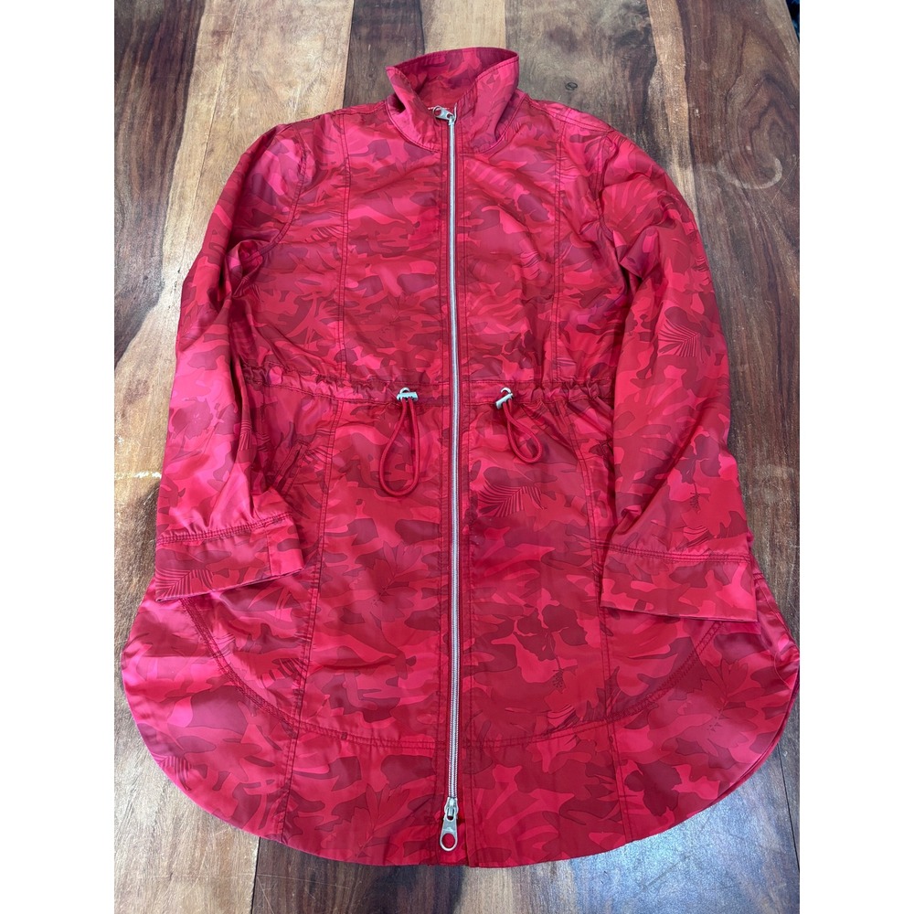 TOMMY BAHAMA windbreaker women S red tropical camo full zip anorak jacket travel